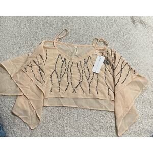 NWT Truth NYC Women's Small Beaded Asymmetrical Cropped Top Peach club party